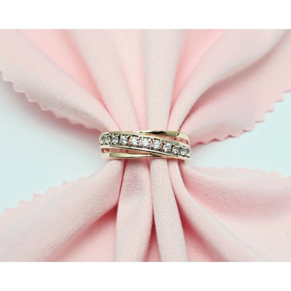 Unique 14K Karat Solid Rose Gold Designer Single Row CZ Ring Band - Size 10.25